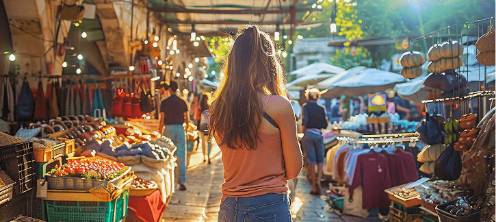 Kios pasar dengan pengunjung
